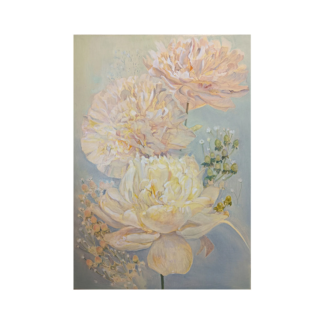三輪の芍薬と光のブーケ